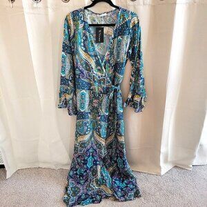 R VIVimos Wrap Dress‎ Large Floral Tiered Prairie Cottagecore Maxi Ruffle 17402
